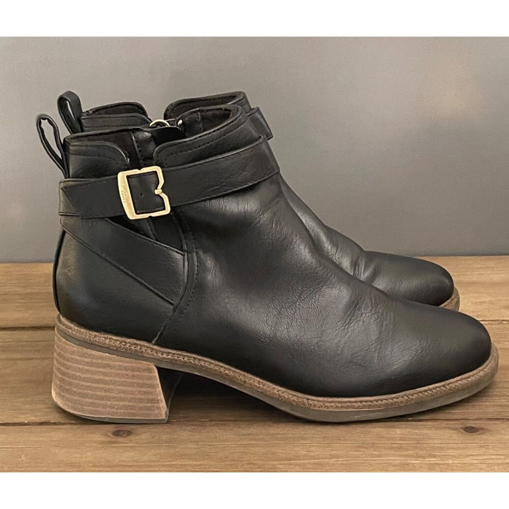 Dr. Scholl's Women's Retrospect Ankle Boots Size 7 Black Faux Leather Block Heel